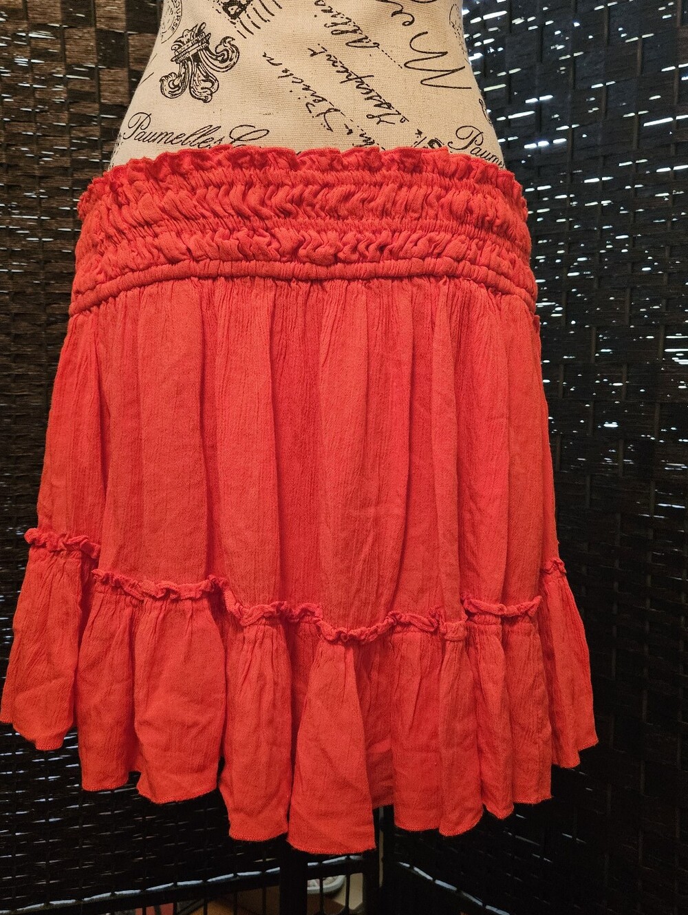 Free People Red Smocked Tiered Mini Skirt